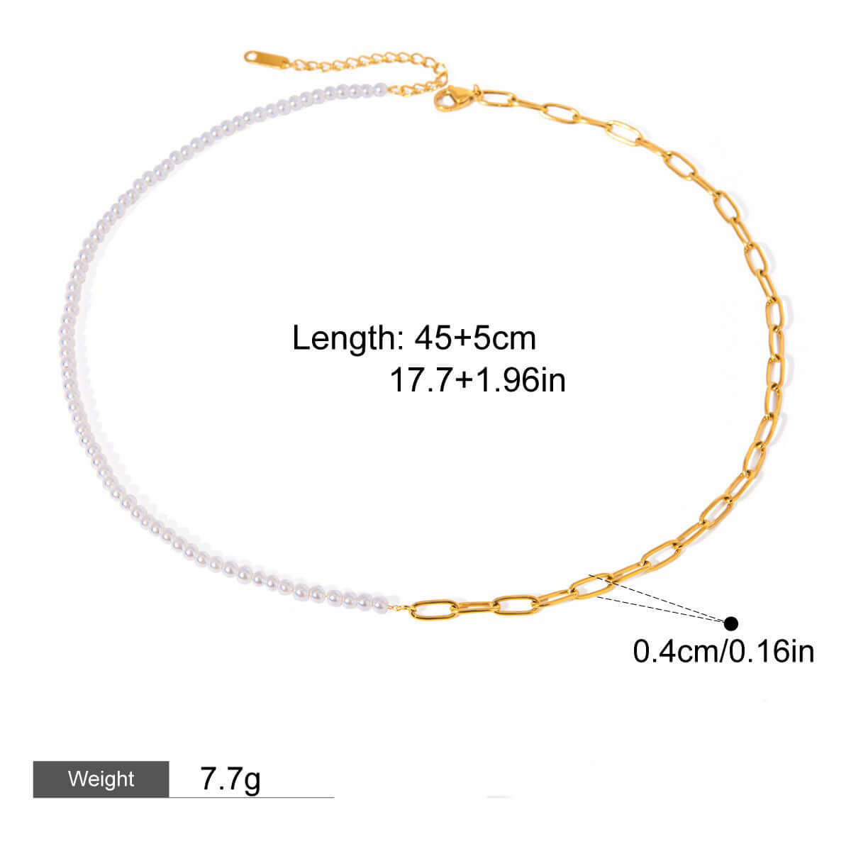 18K gold plated chain necklace with pearl beads, modern-classic design, 45cm long, elegant accessory for any occasion.