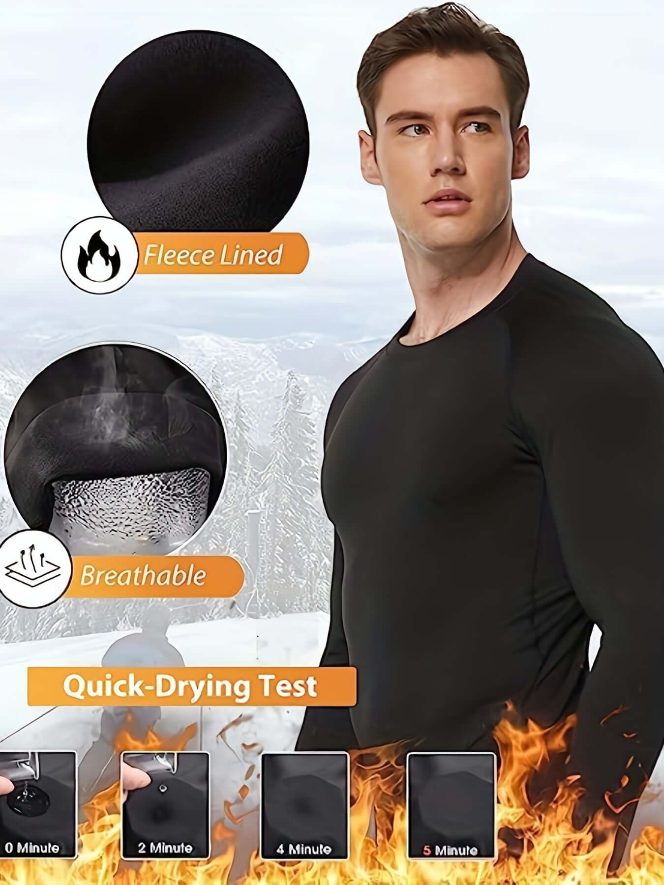 Men's thermal compression athletic shirt, fleece lined, quick-drying, breathable, perfect for casual outings.