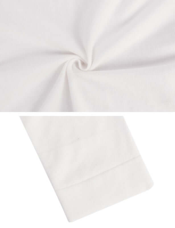 Close-up of soft, white cotton fabric and cuff details of a Women's 3/4 Sleeve Cropped Cardigan.