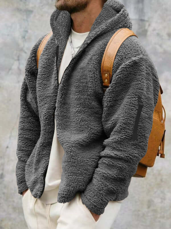 Men's warm, loose hooded jacket made of soft polyester, ideal for casual spring-summer outings.