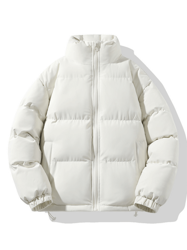 Men's white puffer coat with standing neck and zip-up front, perfect for autumn-winter wear.