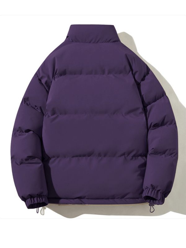 Men's purple cotton coat, back view, perfect for autumn-winter, featuring a standing neck and slant pockets.