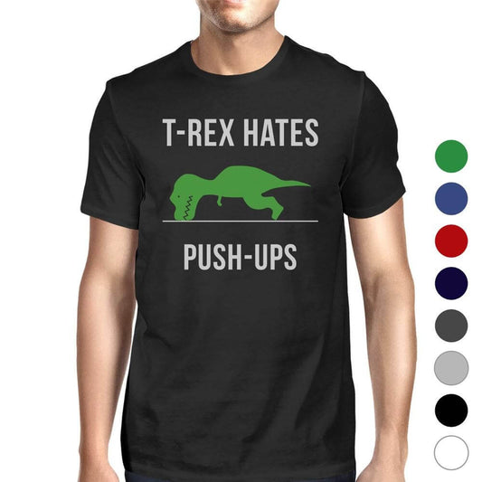 Funny T-Rex Hates Push-Ups men's workout shirt, lightweight cotton tee for fitness enthusiasts.