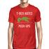 Funny T-Rex workout shirt in red, featuring &