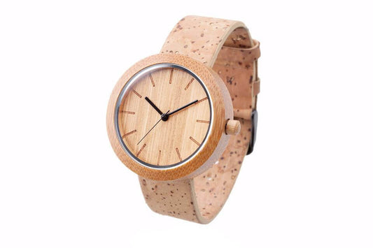 Eco-friendly Panda watch featuring a bamboo and cork design with minimalist style and Swiss movement.