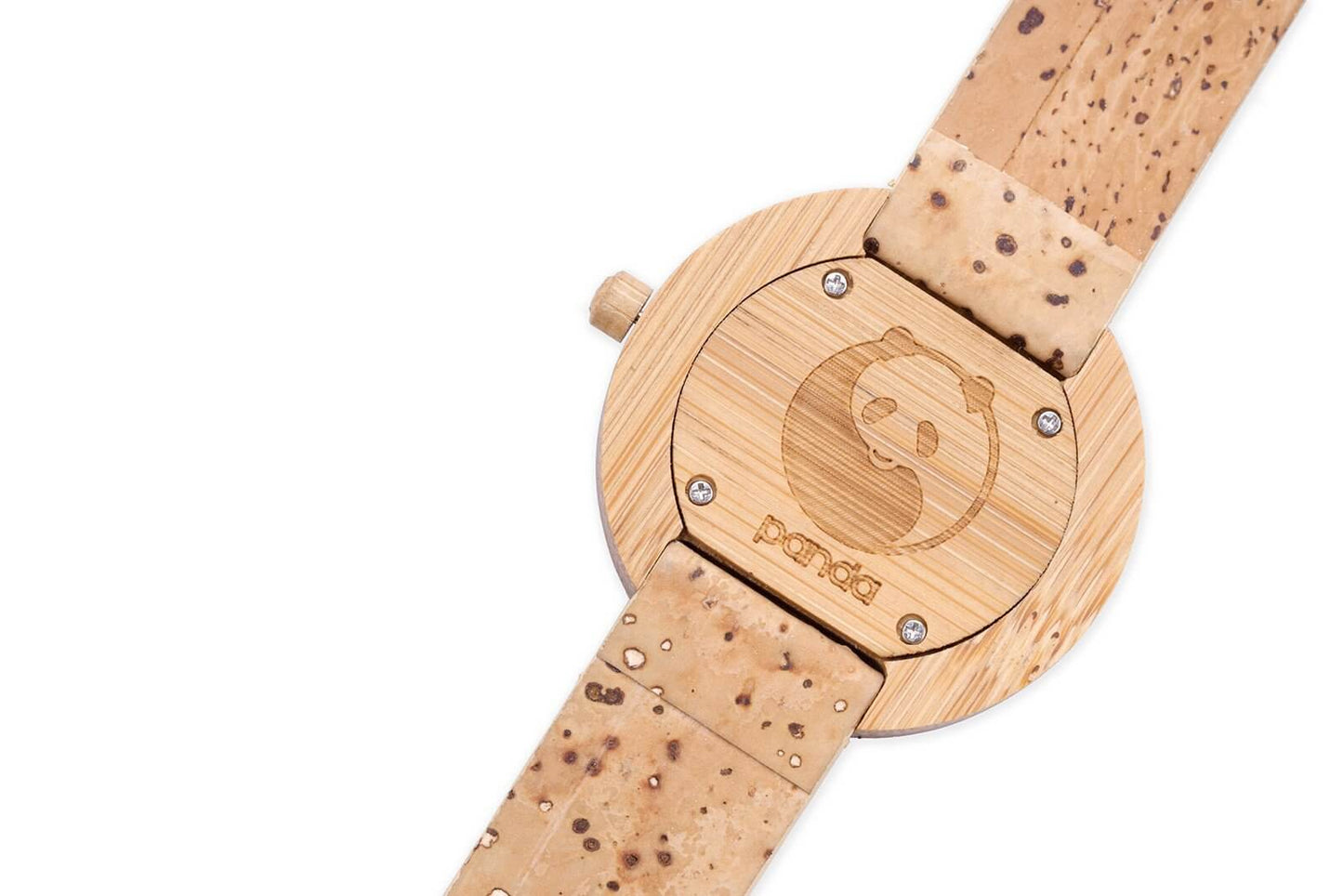 Eco-friendly panda watch with bamboo and cork design showcasing minimalist craftsmanship.