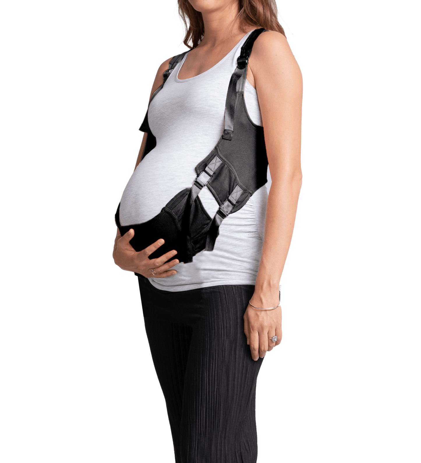 Maternity belly support garment EasyBelly lifting belly weight for comfort and posture during pregnancy.