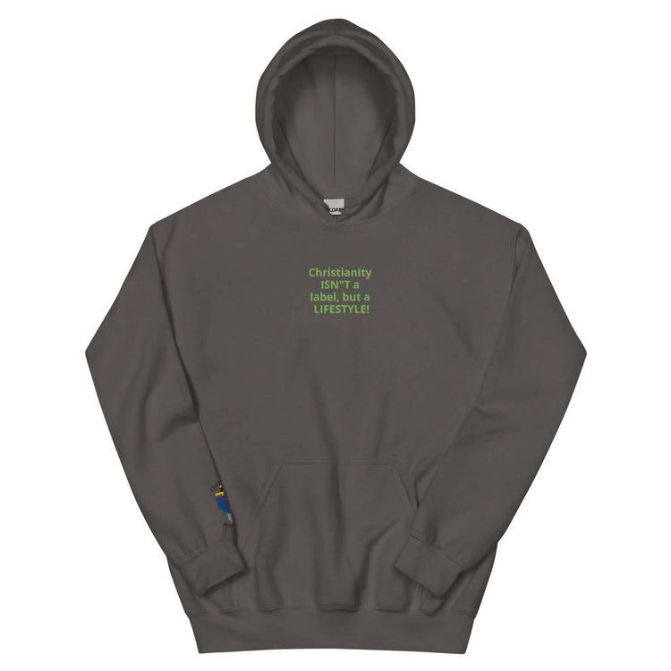 Unisex embroidered hoodie with text: &
