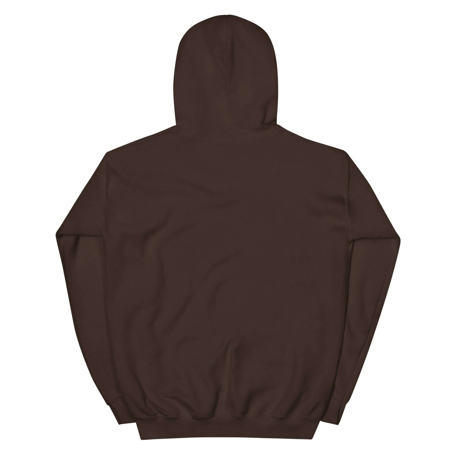 Brown unisex hoodie back view featuring a simple, comfortable design that emphasizes lifestyle representation.