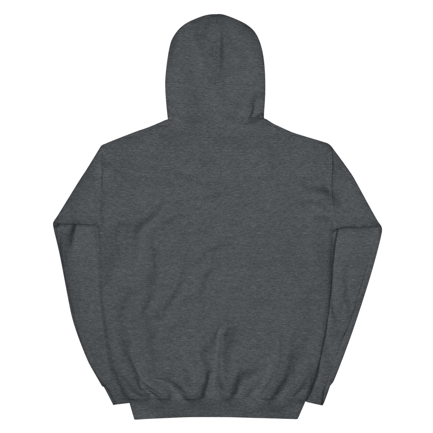 Back view of a unisex embroidered hoodie with the phrase &