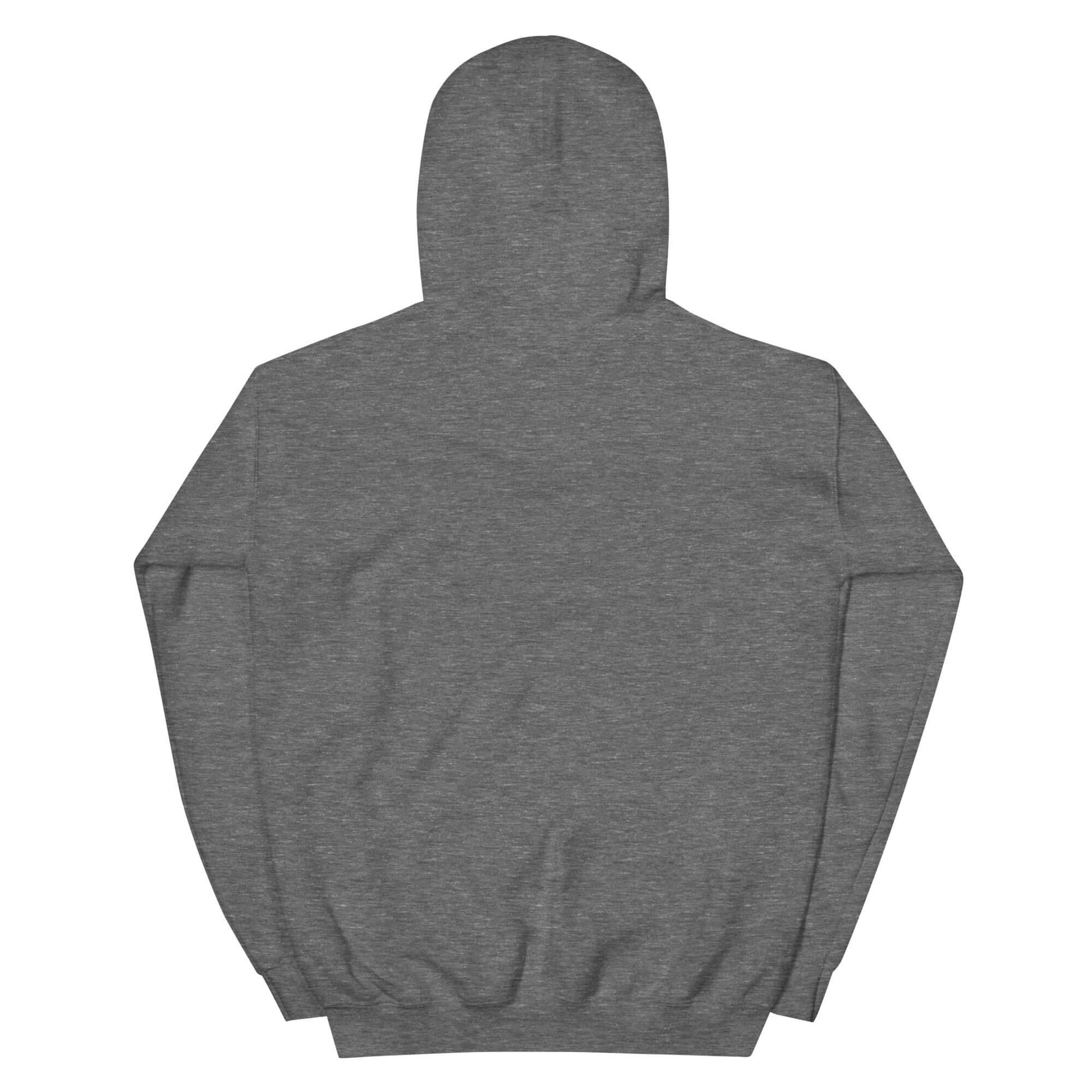 Back view of a unisex embroidered hoodie in gray color, perfect for expressing Christianity as a lifestyle.