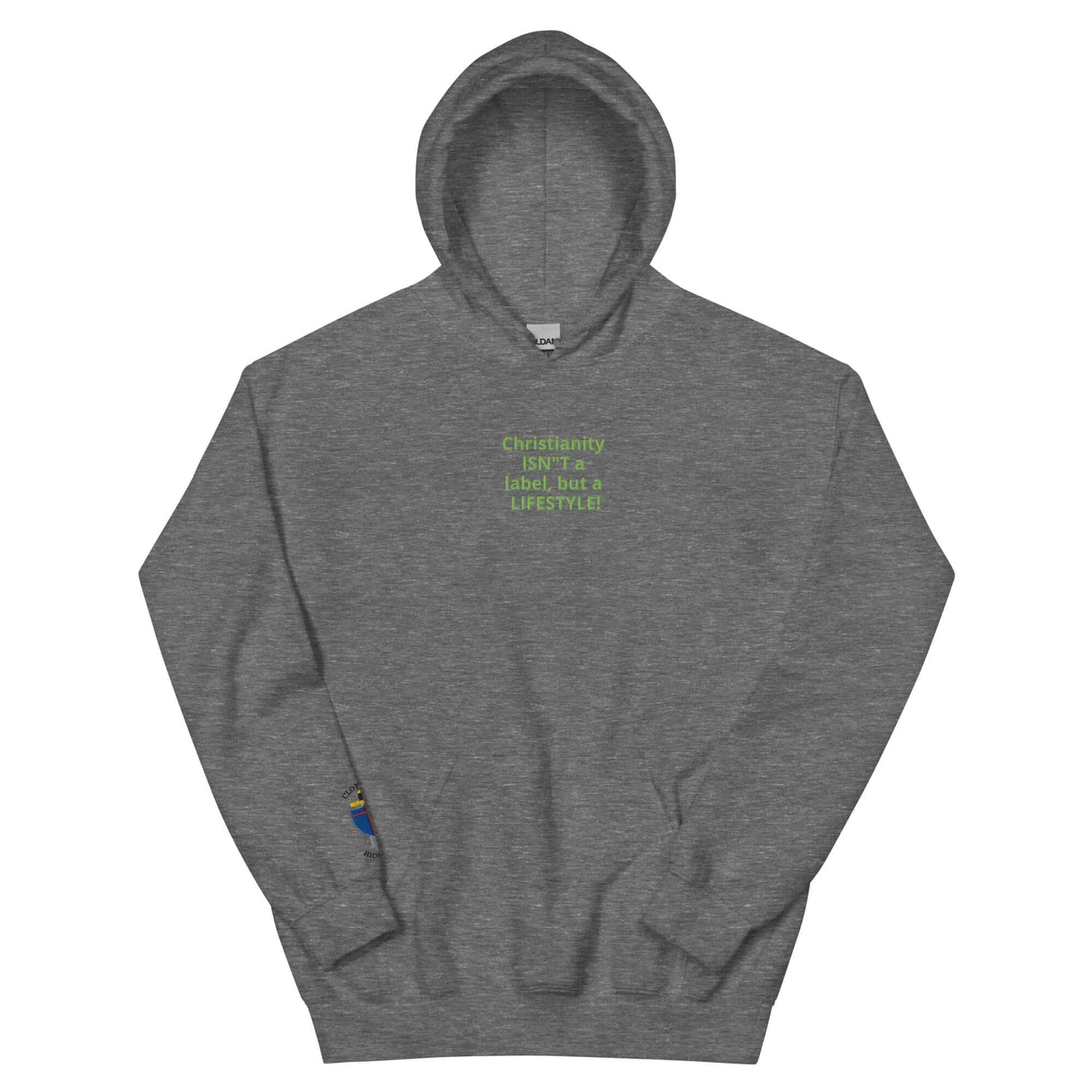 Unisex embroidered hoodie featuring the text &