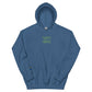 Unisex blue embroidered hoodie with text: &