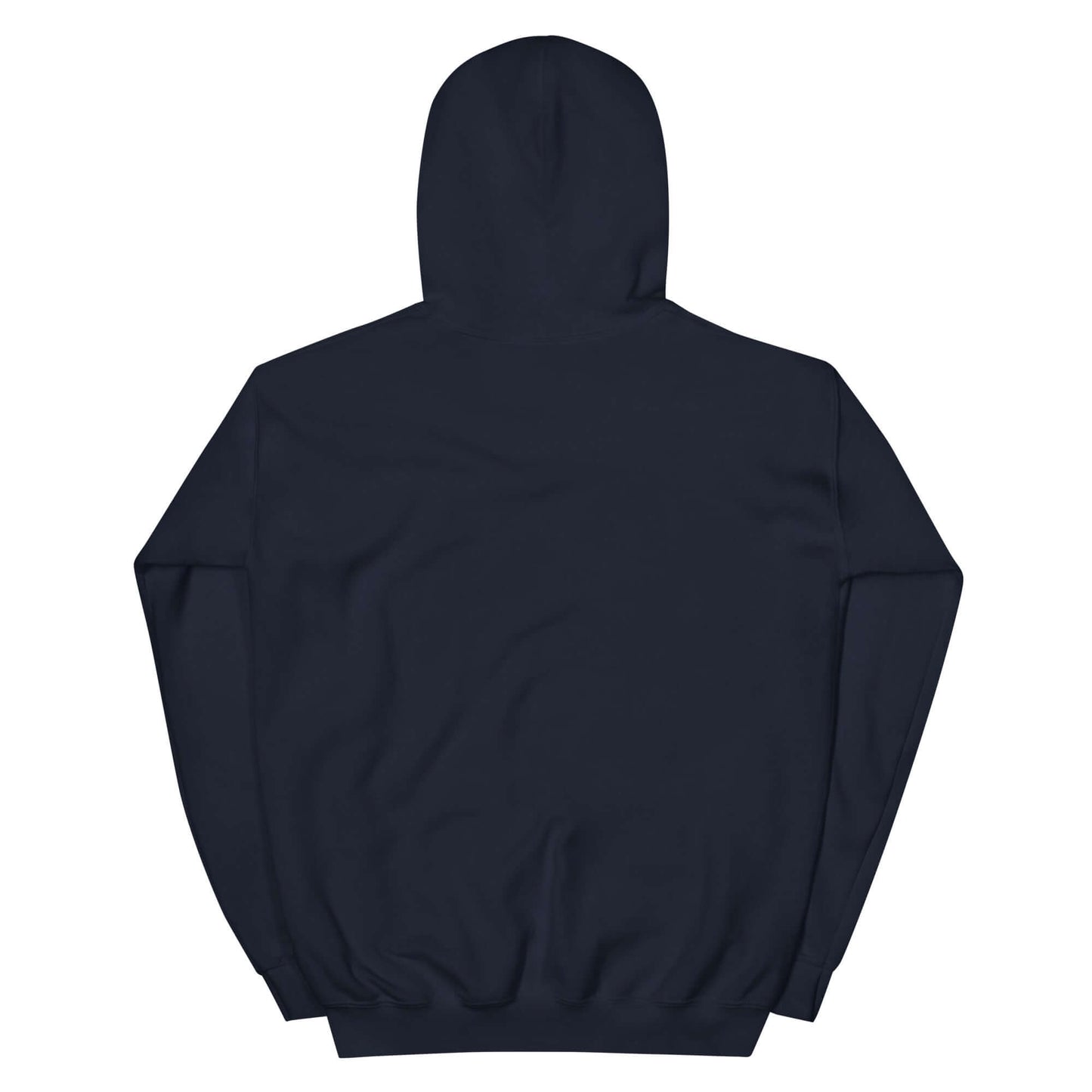 Back view of a unisex embroidered hoodie in dark color, emphasizing lifestyle of Christianity.