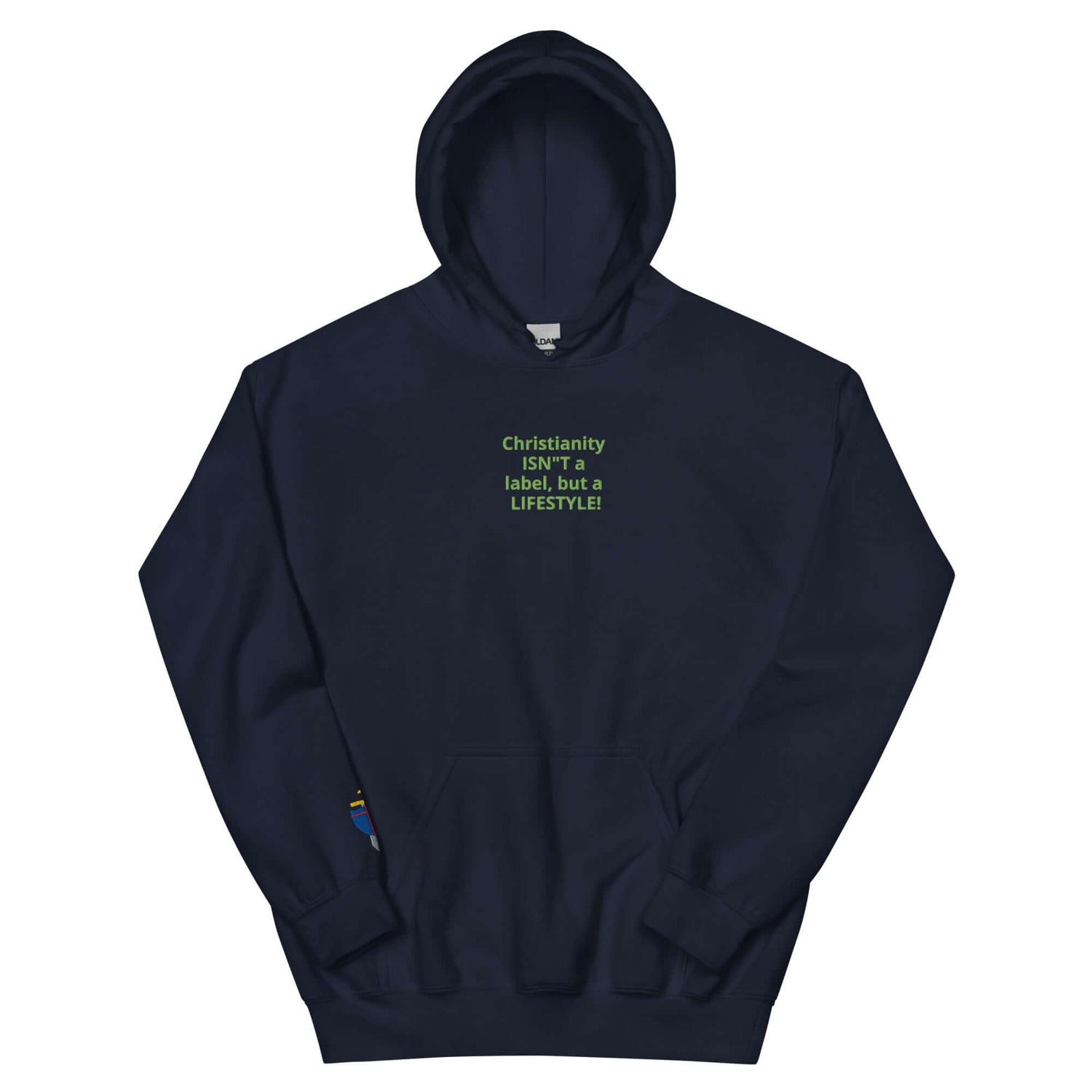 Unisex embroided hoodie with text: &
