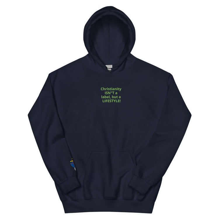 Unisex embroided hoodie with text: &