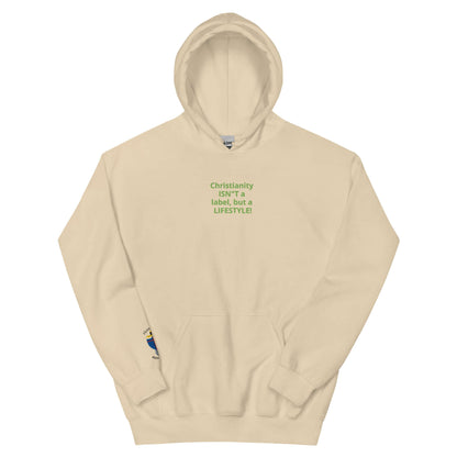 Unisex embroidered hoodie with text: "Christianity ISN&