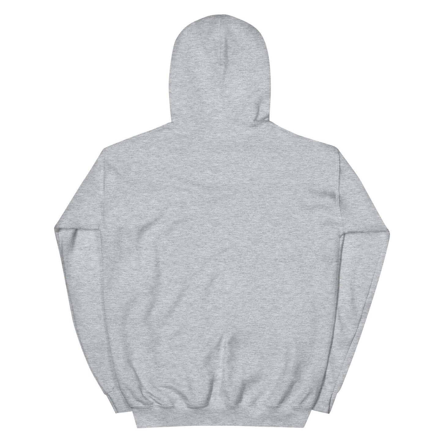 Back view of a unisex gray hoodie, emphasizing comfort and style for expressing a Christian lifestyle.