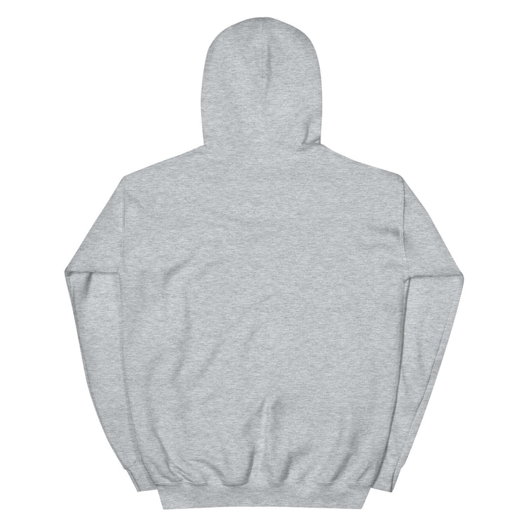 Back view of a unisex gray hoodie, emphasizing comfort and style for expressing a Christian lifestyle.