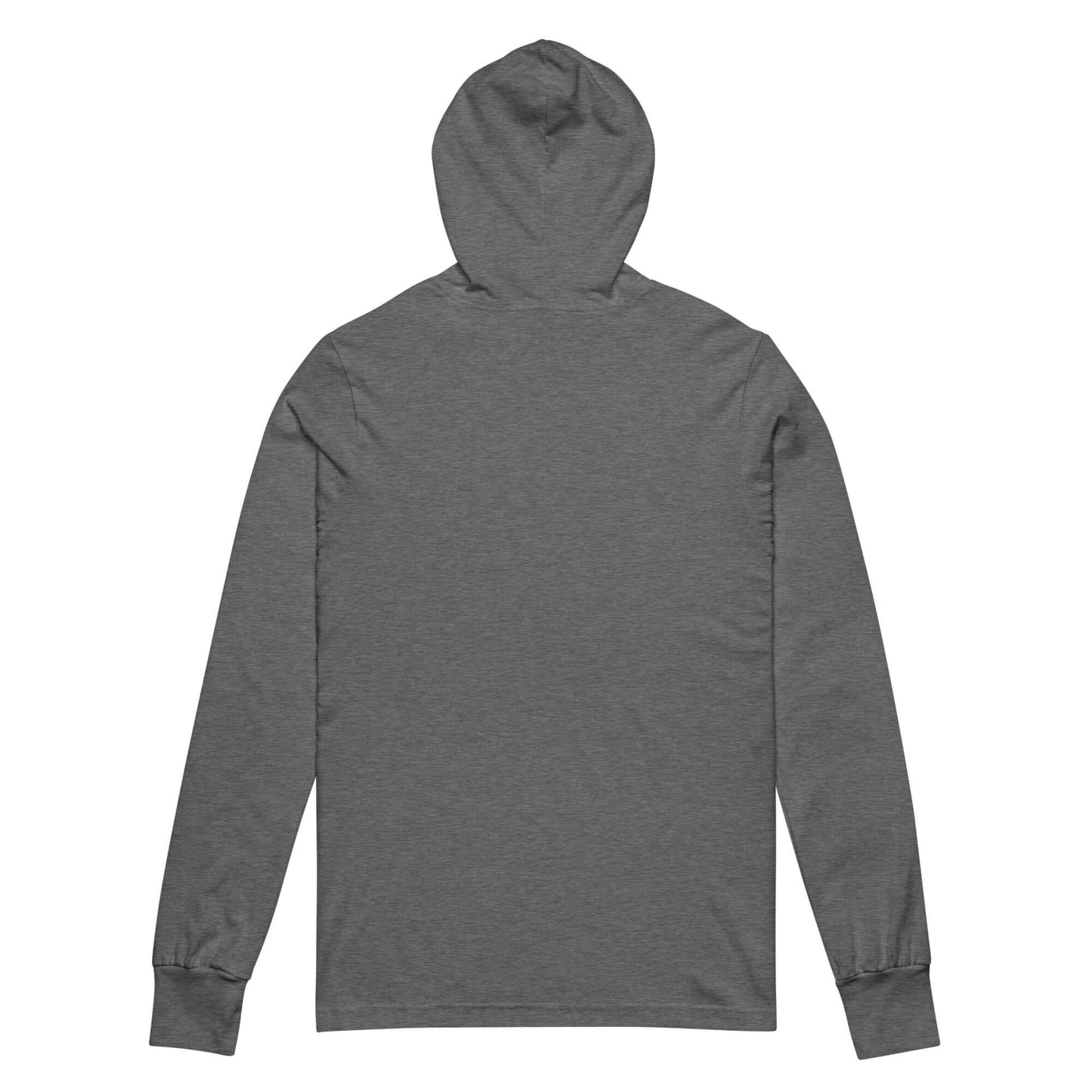 Back view of a gray unisex hooded long-sleeve tee, perfect for casual wear and Bible-themed apparel.