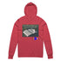 Red unisex hooded long-sleeve tee featuring an open Bible graphic and inspirational text from 2 Timothy 3:16-17.