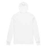 Back view of a white unisex hooded long-sleeve tee featuring 2 Timothy 3:16-17 design.