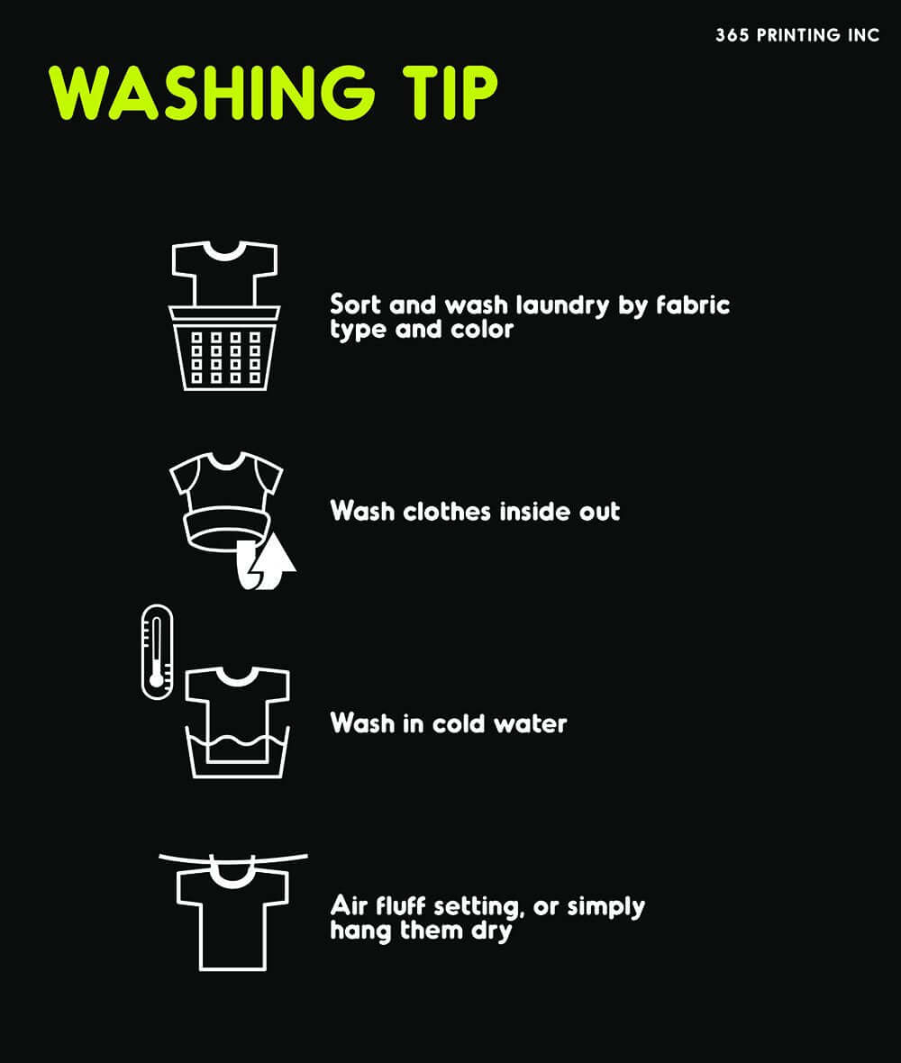 Washing tips illustration with instructions for sorting laundry and washing clothes correctly.